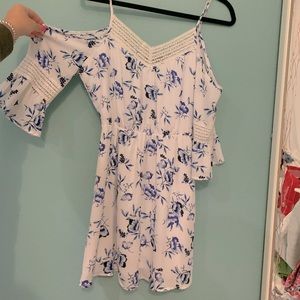 Blue Floral White Dress